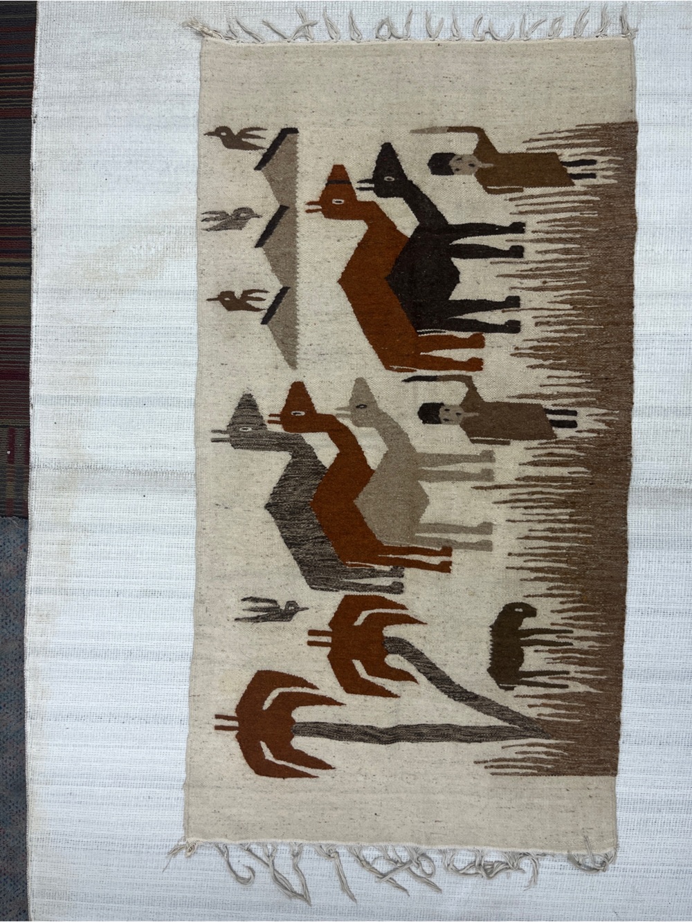 Striped Handwoven Rug with Warm Sunset Stripes - Black, Orange, Brown 59x29”
